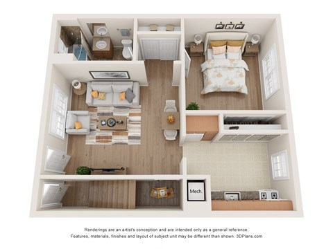 1 Bed 1 Bath 700 Sq.Ft. Classic Floor Plan at Nottingham Manor Apartments, Montvale, New Jersey